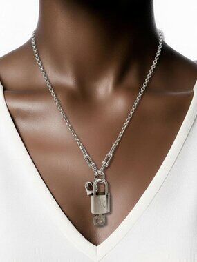 Authentic Louis Vuitton Vintage Silver Padlock Necklace✦Unbranded Silver Plated